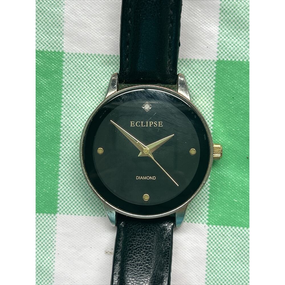 Eclipse Black Leather Band Women’s Quartz Watch